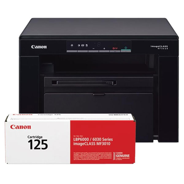 پرینتر چندکاره لیزری کانن مدل imageclass MF3010 vp به همراه یک عدد کارتریج اورجینال اضافه داخل جعبه دستگاه